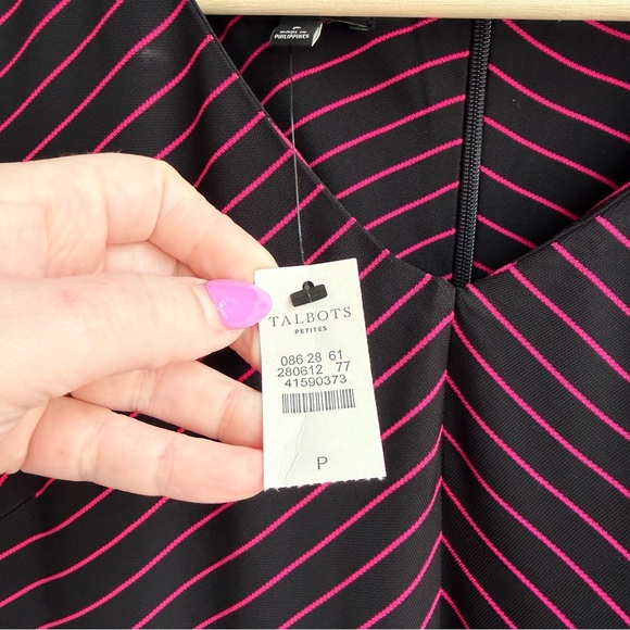 Talbots Black and Pink Striped Long Sleeve Dress - Picture 5 of 13